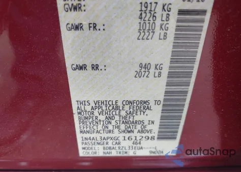 2016 Nissan Altima 2.5 Sl from USA, damaged, VIN 1N4AL3APXGC161298